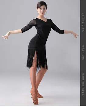 

2020 New 2 Colors Latin Dance Dress Women Sleeve Tango Rumba Flamengo Ballroom Dance Dress For Women Costume M L XL XXL