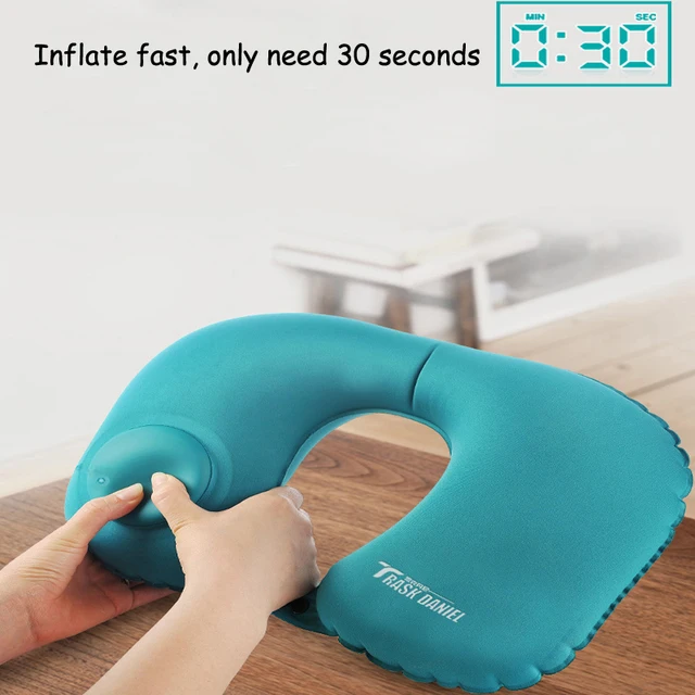 U-Shape Travel Pillow Automatic Air Inflatable Airplane Car Pillows Ring Pillow Folding Press Type Bed Pillows Neck Cushion 6