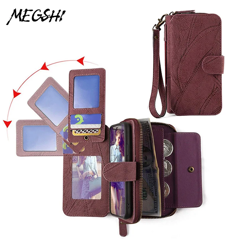 Многофункциональный чехол-бумажник MEGSHI для samsung Galaxy S7 S8 S9 S7 edge S8 plus чехол Ретро на молнии с магнитным карманом для телефона