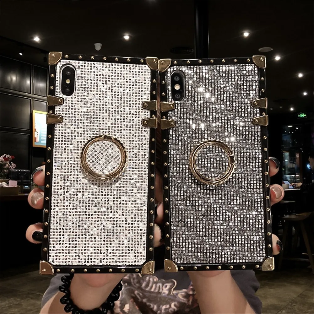 

For iPhone 6 6S 7 8 plus X XS MAX XR XS Case Deluxe Square Metal Bracket Phone Case for Samsung S8 S9 S10E Plus Note9 Note8FUNDA