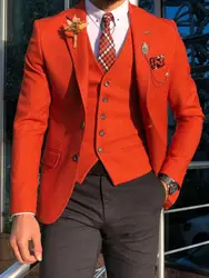 Custom Made Men's Suit 2020 Vintage Formal Best Man Suits Groom Wear Tweed Tuxedos 3 Pieces Suits (Jacket+Pants+vest)