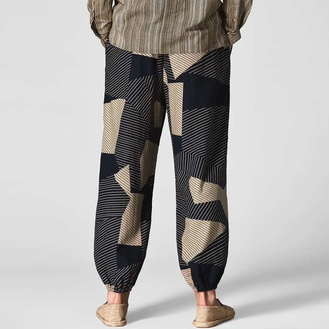 

Puimentiua New Men Print Harem Pants Hip-hop Joggers Cotton Drawstring Casual Trousers Loose Wide Leg Men Workout Sweatpants