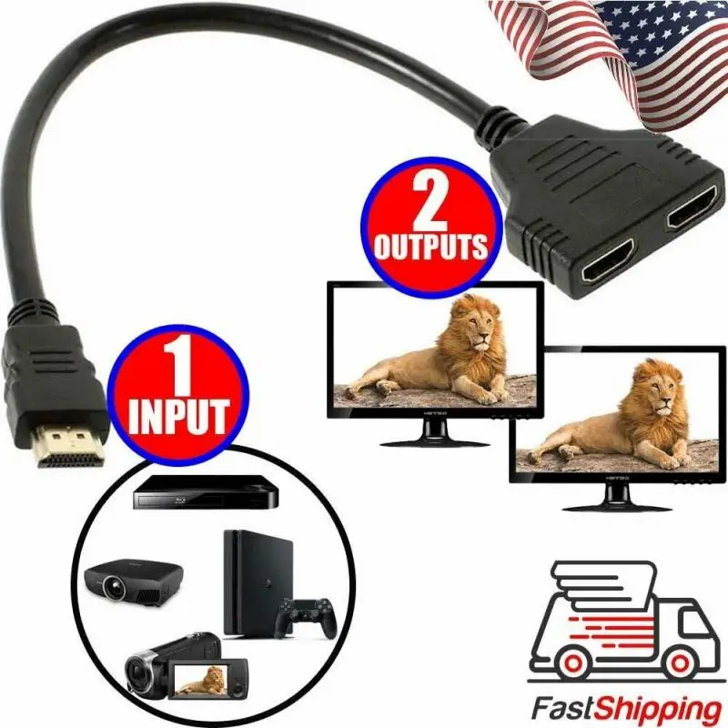 Переходник-разветвитель HDMI 1080P 1 вход 2 выхода штекер разъема для компьютерных
