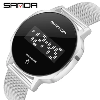 

2020 SANDA Fashion Men Watch Waterproof LED Touch Screen Date Sport Mesh belt Hours Wrist Black Watch gifts Reloj hombre #8004