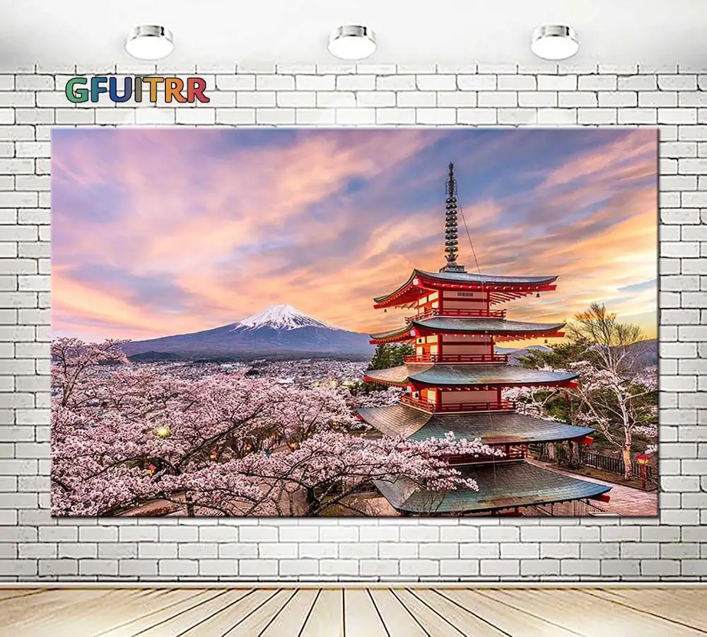 Виниловый фон для детских фотографий GFUITRR Fujiyama с цветами вишни | Электроника
