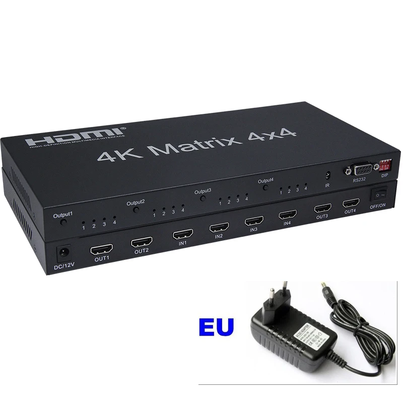 HDMI Matrix 4x4 4 k@ 30Hz(RGB/YUV 4:4:4) переключатель разветвитель 4 в 4 Выход управление через RS232 или ИК-пульт HDMI коммутатор - Цвет: EU plug