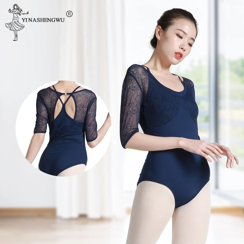 

Lace Cotton Ballet Leotard Backless Women Ballet Dance Wear Black Gymnastics Leotard Bodysuit Girl Adult Dance Prctice Clothes