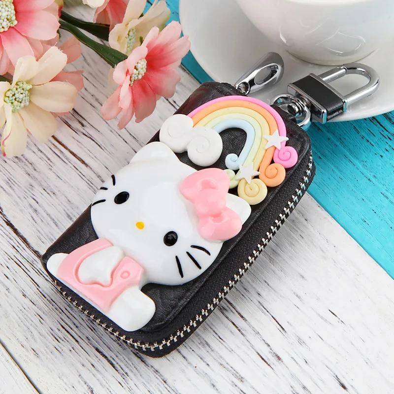 Мультяшная милая кукла hello kitty KT Cat брелок для ключей сумка для ключей креативная Милая автомобильная сумка для ключей Дамская Высококачественная кожаная сумка для ключей