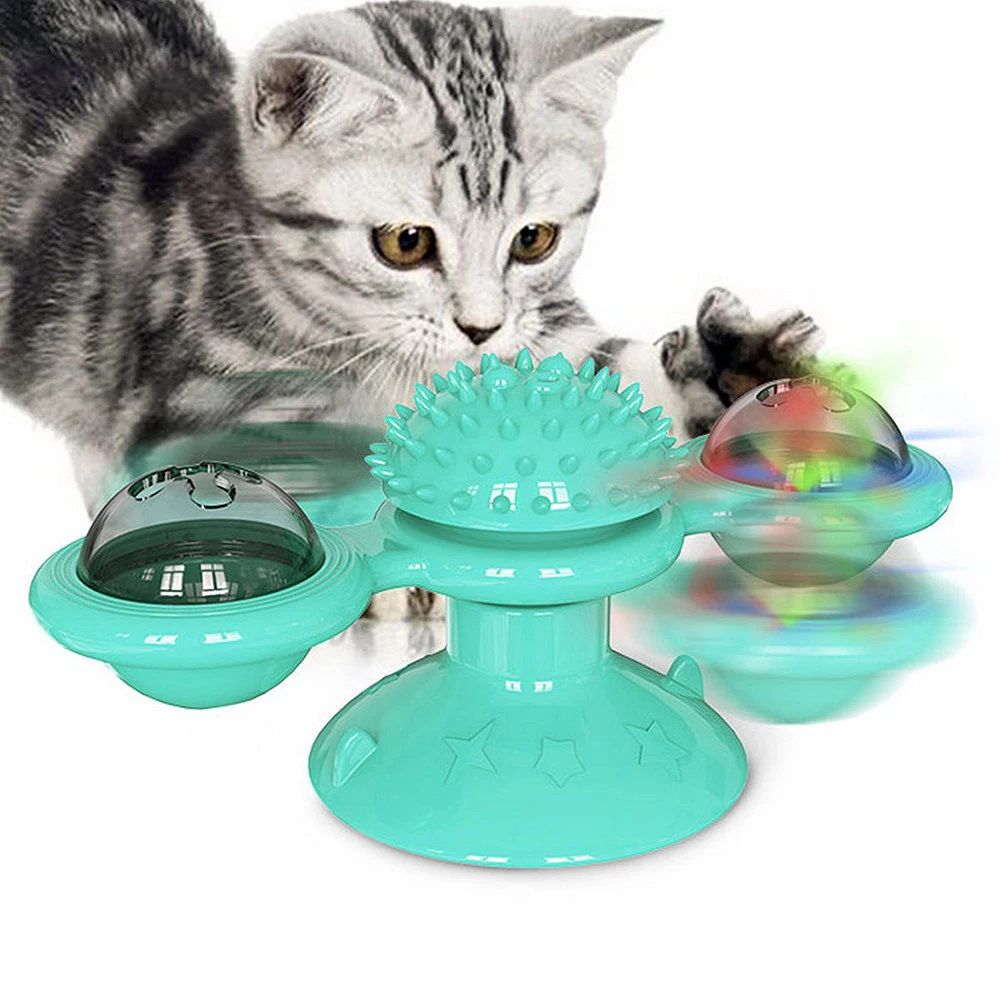 Windmill Toys For Cats Puzzle Whirling Turntable With Brush Cat Play Game Toys Windmill Kitten