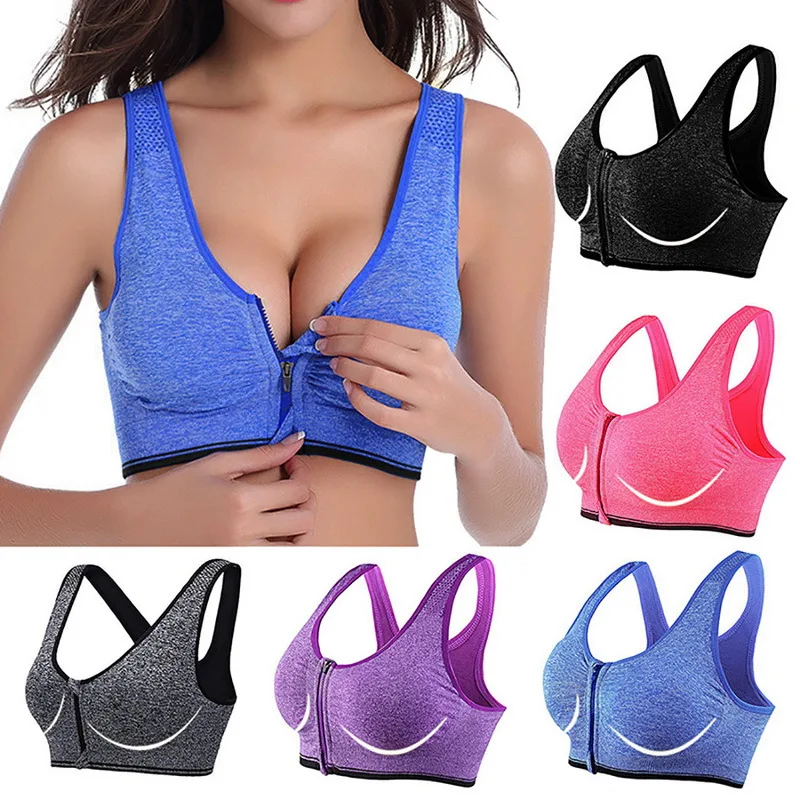 Artículo caliente Sujetadores deportivos con cremallera frontal para mujer, Top deportivo acolchado sin aros, transpirable, de realce, para Fitness, gimnasio, Yoga, entrenamiento xmQKM7zARYr