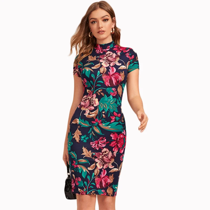 Shein SXY Graphic Print Mock Neck Bodycon Dress, Women's Fashion, Dresses &  Sets, Dresses on Carousell