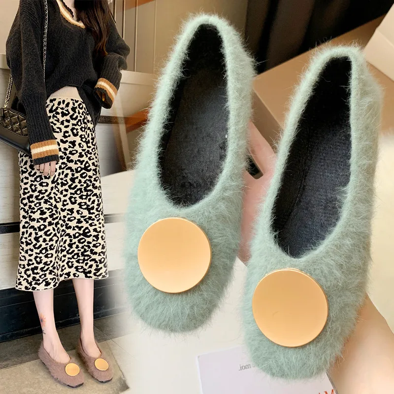 

Shallow Mouth 2019 Women Shoes Round Toe Slip-on Autumn Casual Female Sneakers Women's Moccasins All-Match Modis Loafers Fur
