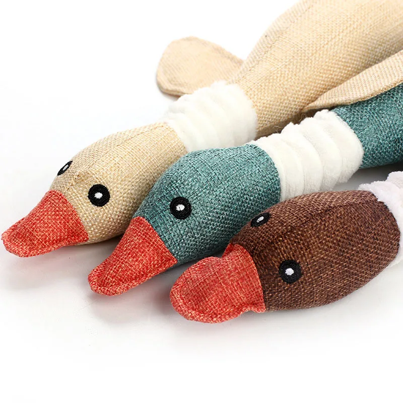 

Cute Cartoon Dog Toys Squeaky Toys Resistance to Bite Simulation Linen Cloth Wild Goose Pets Supplies Pet Playing Chew Toy 1pcs