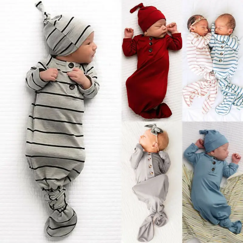 Брендовые спальные мешки для новорожденных девочек и мальчиков 0-12 месяцев, одеяло облегающее платье, комплект одежды из 2 предметов, спальный мешок+ повязка на голову