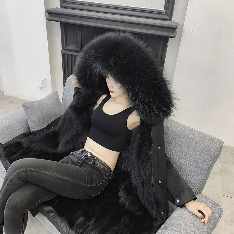 X-Long as picture Роскошная меховая парка, зимнее женское пальто, теплые парки X-long, подкладка из натурального меха енота и толстовка LF9040 - Цвет: X-Long as picture