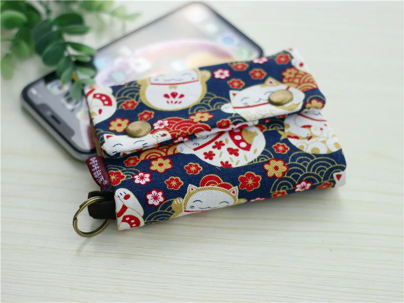 Handmade Three-Fold Fabric Wallet - Multi-Function Zipper Purse for Teens and Adults