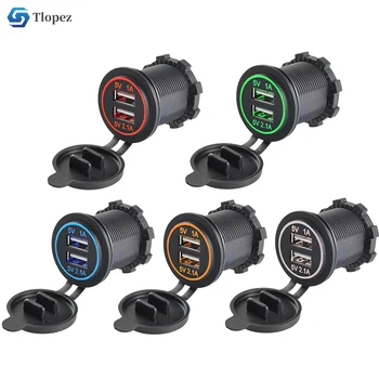 

3.1A Dual USB Car Cigarette Charger Socket Waterproof Power Outlet 12V/24V LED Digital Display for Car Boat Marine Motorcycle