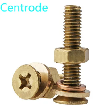 

Brass cross countersunk head screw nut set with elastic washer 4-in-1 Set Philip flat copper bolt nut washer set M3M4M5M6 5PCS