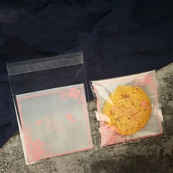 

100pcs/lot Cookies Ziplock Bag Frosted Background Red Rose Homemade Snack Food Candy Packaging Birthday Party Nougat Wrapper Bag