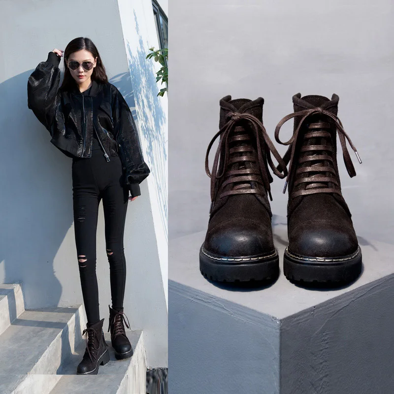 

2019 Autumn And Winter Europe And America New Style Martin Boots Flat Casual Short Martin Boots plus Velvet Slimming Short Boots