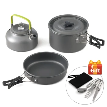 

3Pcs/set Ultra-light Aluminum Alloy Camping Cookware Utensils Outdoor Cooking Teapot Picnic Tableware Kettle Pot Frying Pan
