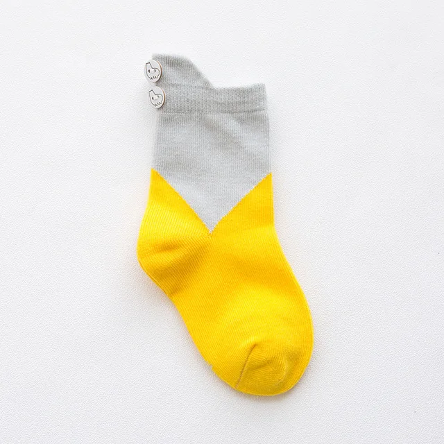 yellow SLKMSWMDJ/осенне-зимние детские носки лоскутные носки с пуговицами для студентов хлопковые носки для мальчиков и девочек 3-9 лет - Цвет: yellow