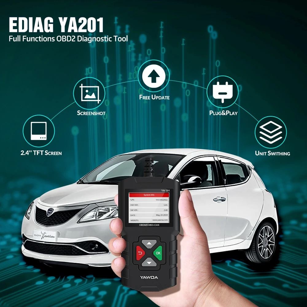 Новый EDIAG YA201 считыватель кодов OBDII EOBD автомобильный диагностический инструмент