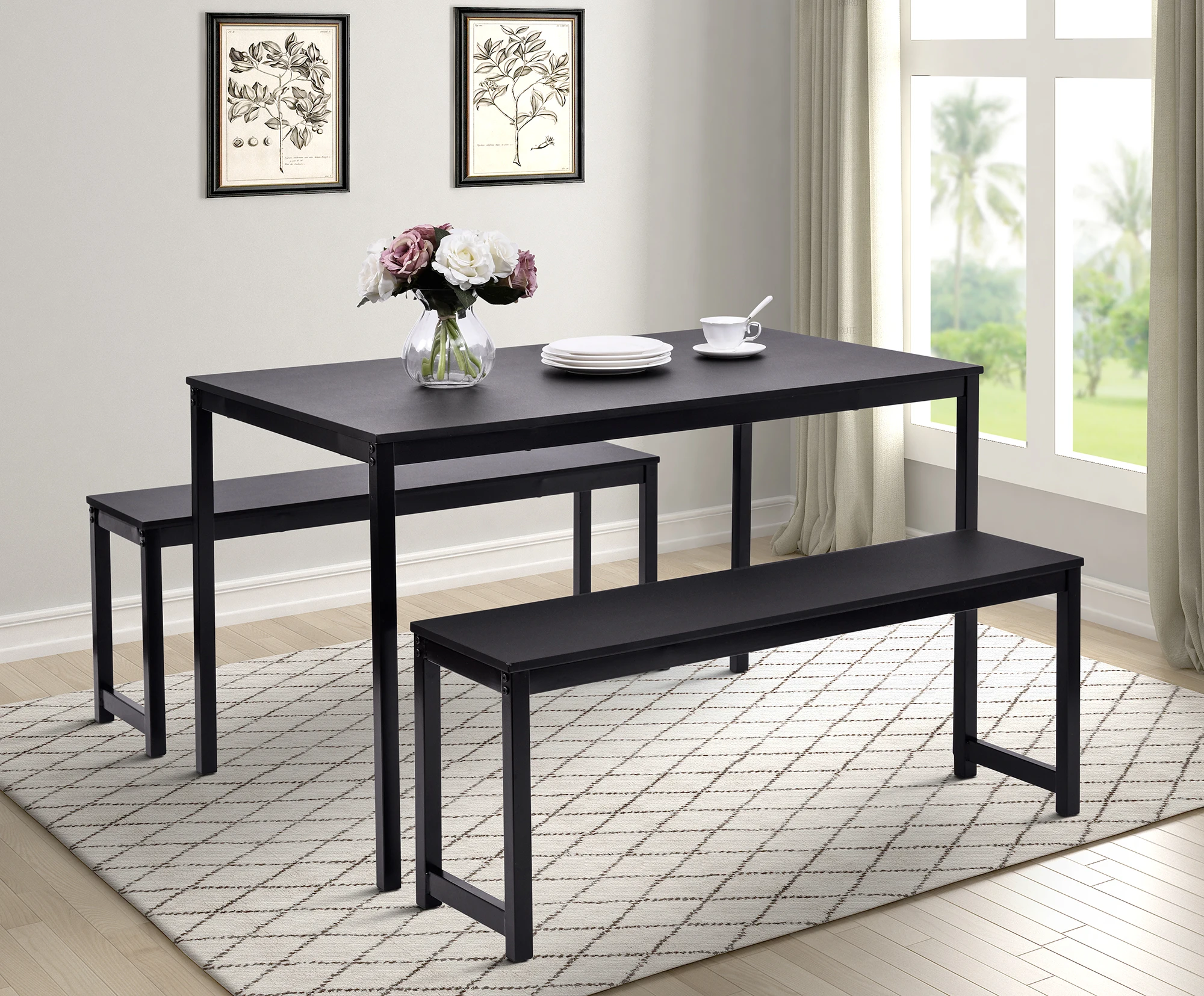 

Living Room Table Set 3 Pieces Kitchen Furniture Table With Two Benches Home Furniture Modern