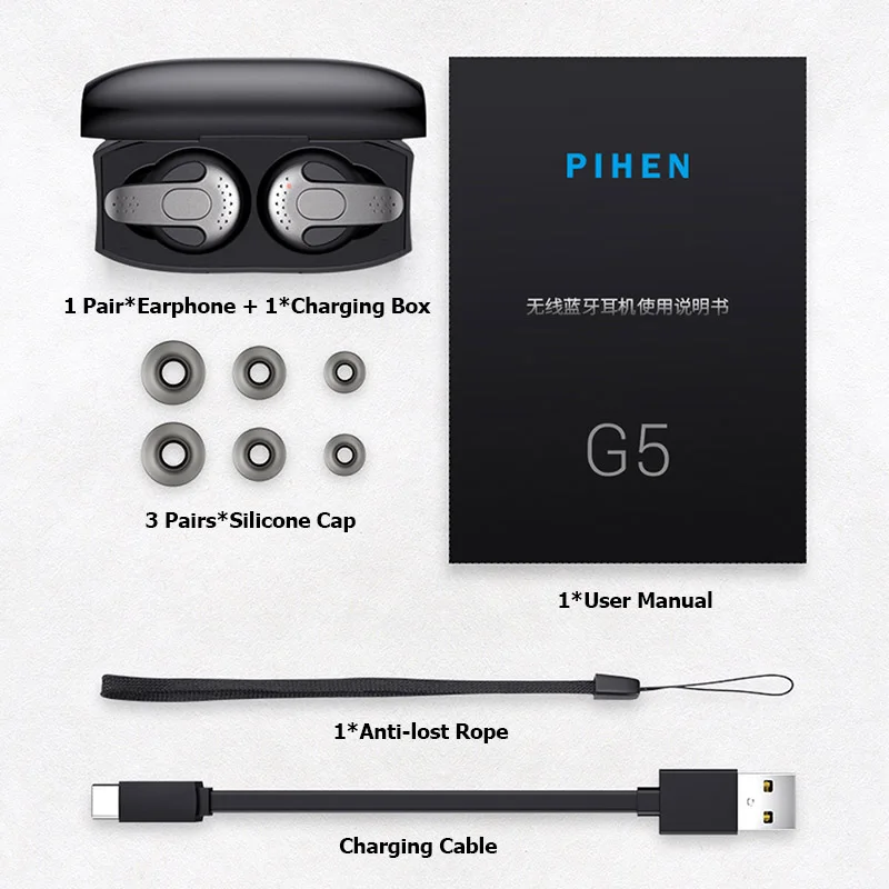 Wireless Earbuds In-Ear Earphones with Mic IPX5 Waterproof Wireless Headset Stereo Ture G5 TWS Bluetooth V5.0 Earphone Wireless - Цвет: Черный