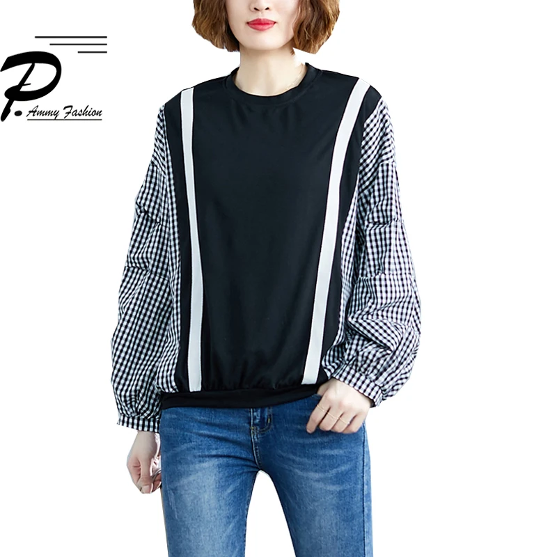 Женские свободные футболки больших размеров с рукавом-фонариком и вышивкой в