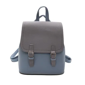 

2019 New Korean PU Ladies Backpack Solid Travel Backpack Simple Contrast Color Student School Bag Teenager Bookbag Girl Bagpack
