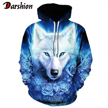 

3D Wolf Printed Hoodies Men Ice Wolf Animal Print Hooded Sweathsirts Casual Unisex Pullover Tracksuits Fashion Harajuku Jackets