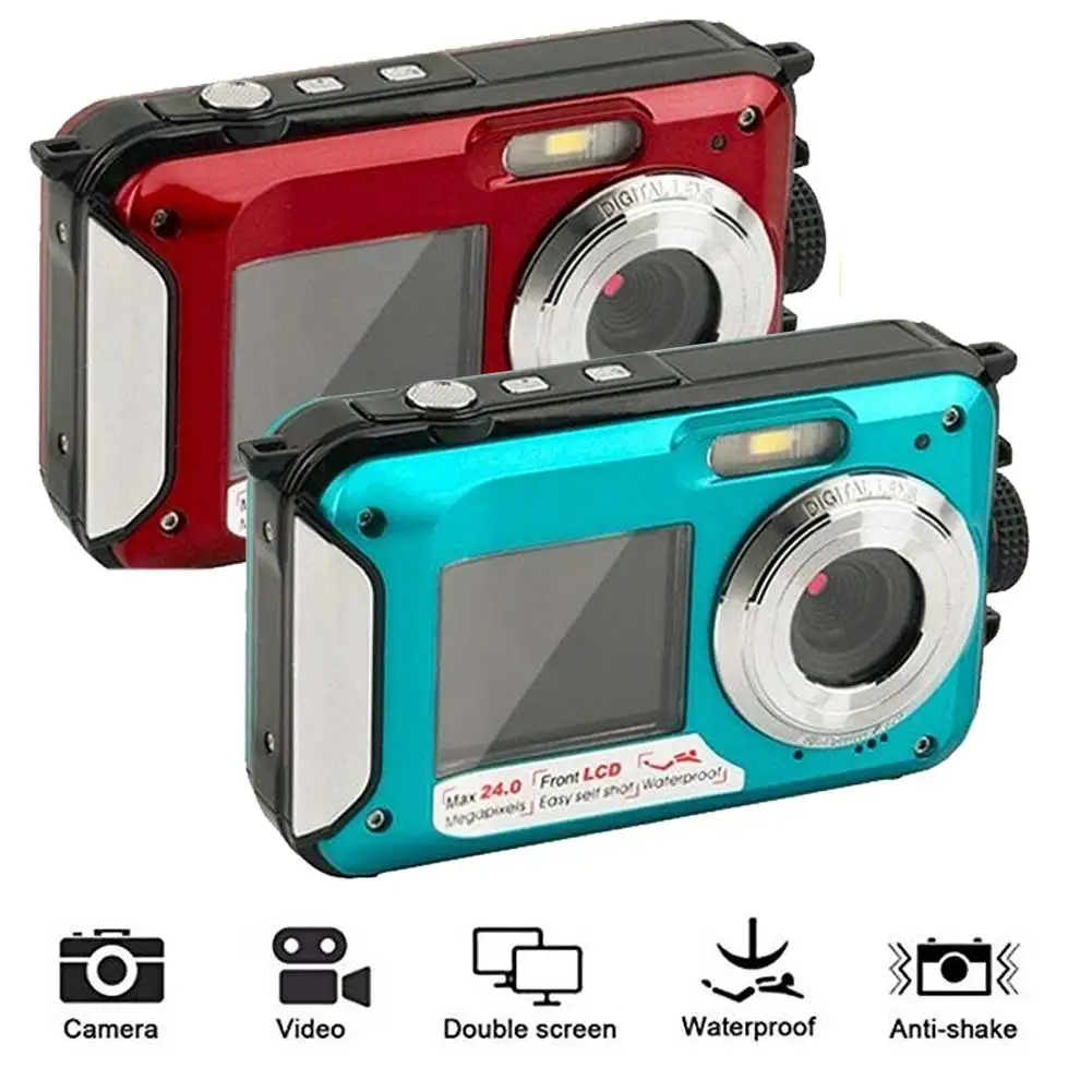 

Full HD Waterproof 2.7inch TFT Digital Camera 1080P Double Screen 16x Digital Zoom Camcorder HD268 Selfie Dual Screen Camera