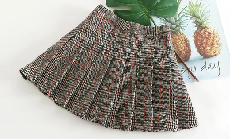 plaid coffee Г. Осень-зима, новые детские юбки с высокой талией для девочек, детская плиссированная шерстяная мини-юбка-пачка для маленьких девочек K123 - Цвет: plaid coffee