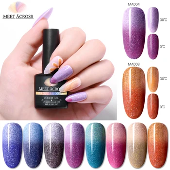

MEET ACROSS Thermal Glitter Nail Gel Polish 2/3 Colors Temperature Color Change Nail Art Manicure Soak Off UV LED Gel Lacquer