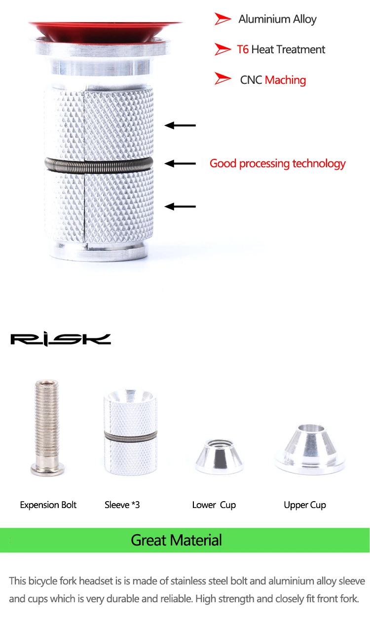 Description Picture 3 of itemRISK Bike Bicycle Fork Steerer 1-1/8" (28.6mm) Headset Stem Top Cap Carbon Compression Plug Star Nut Adjuster Expansion Bolt