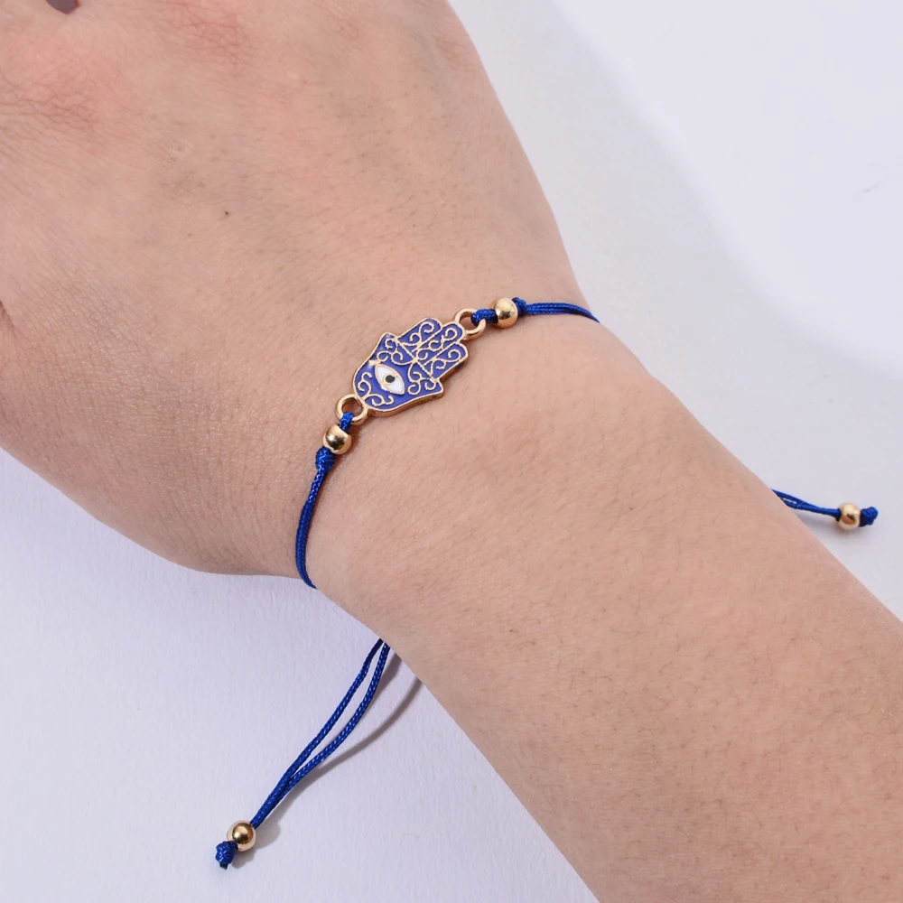 12pcs/Sets Fatima Hand Evil Eye Braided Bracelets for Women Girls Handmade Adjustable Rope Chain Bracelet Yoga Anklets Jewelry
