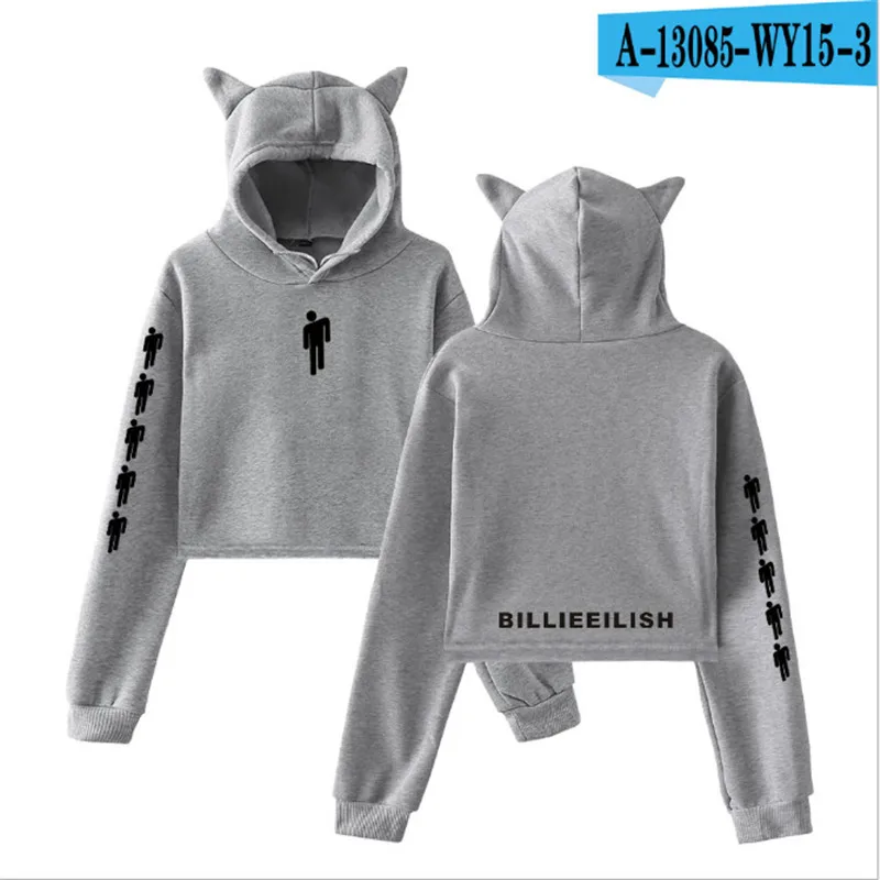 Billieeilish Billie eilish Женская Сексуальная толстовка с кошачьими ушками модный тренд короткий кошачий Топ Горячая Распродажа Kpop Harajuku толстовки Толстовка
