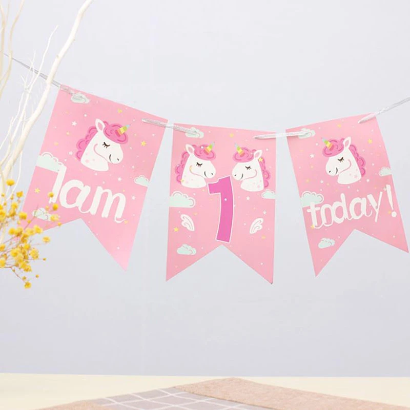 Banderoles Licorne I Am 1 1 Ensemble Kawaii Banderoles Joyeux Anniversaire Decorations De Fete Prenatale Pour Garcon Et Fille Premier Anniversaire Aliexpress