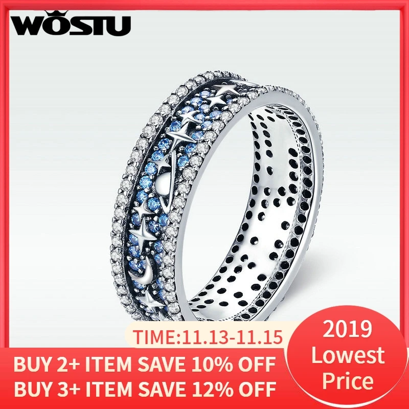 WOSTU Высокое качество Настоящее серебро 925 проба сверкающие звездное небо палец кольца для женщин серебряные ювелирные изделия праздничный