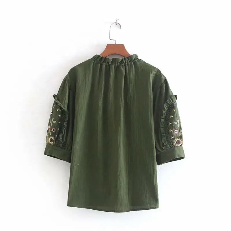 Everkaki Boho блузка с цветочной вышивкой Топы женские осенние хлопковые льняные рубашки элегантные женские топы и блузки женские Новинка