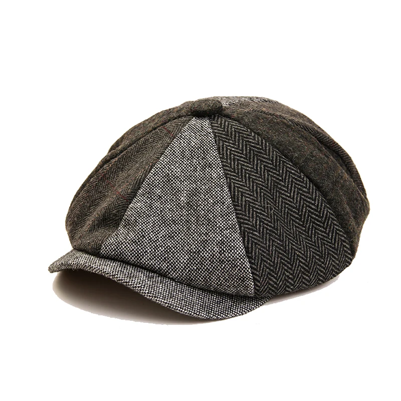 

Retro Newsboy Caps Men Stitching Octagonal Hats Gray Green Painters Hats Autumn Winter Berets Women Men Flat Caps ML012