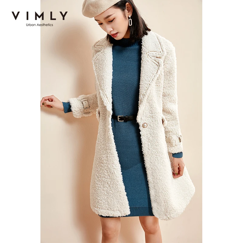 Куртка Vimly женская из искусственного меха однотонная однобортная с лацканами винтажная теплая плотная