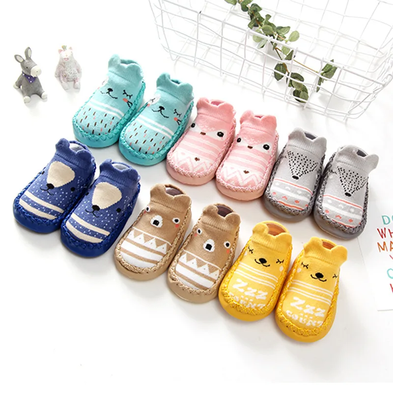 

Autumn Winter Cartoon Baby Socks Baby Steps Non-slip Leather Sole Cotton Children Floor Warm Socks Baby Girls Socks Newborn Boys