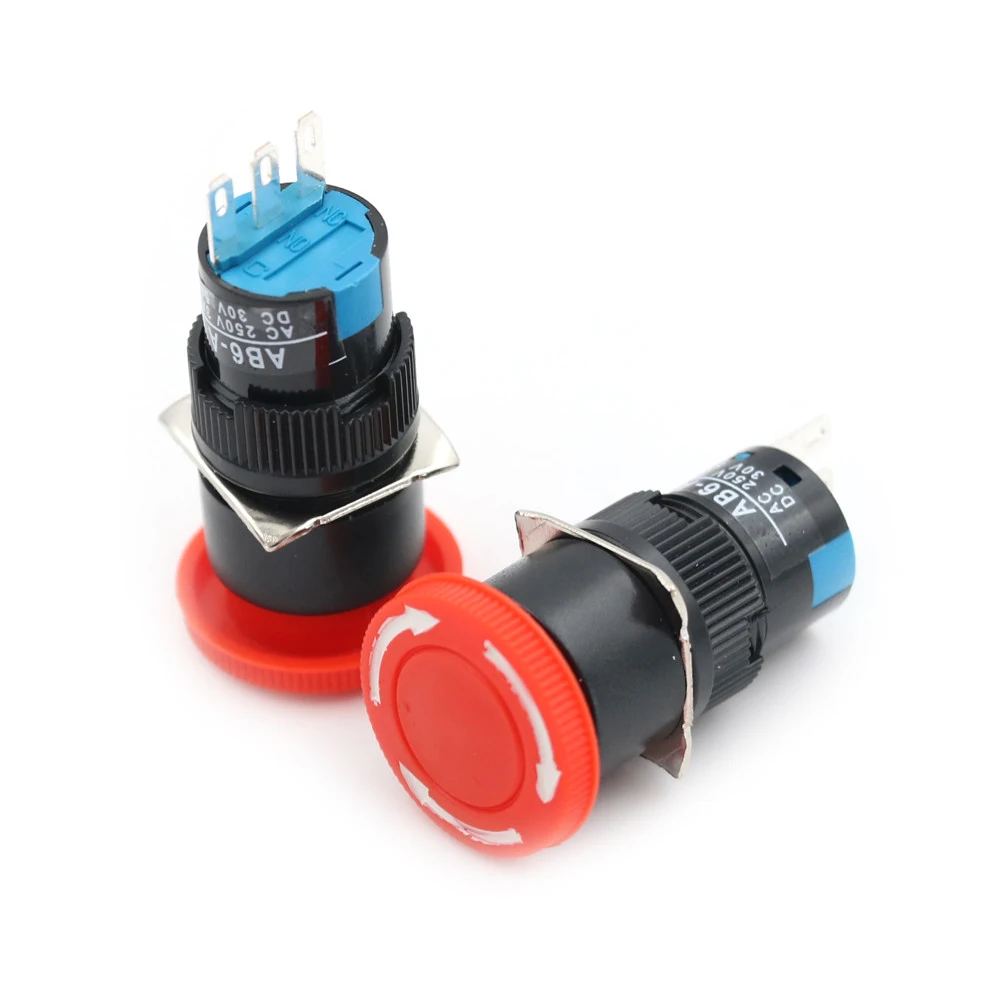 2pc Self Lock Red Mushroom Cap Emergency Stop Push Button Switch  AC 250V 5A Switch Equipment Lift Elevator Latching