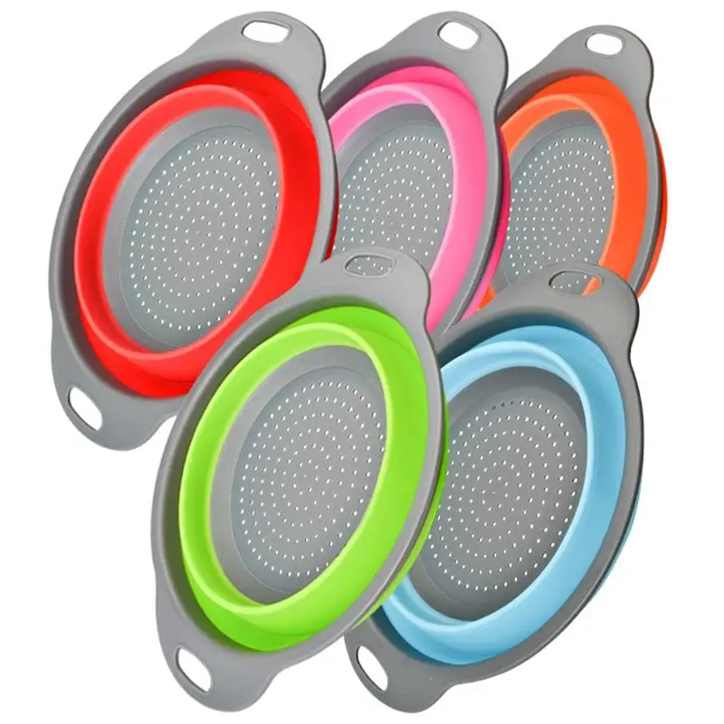 Silicone Collapsible Drain Basket Filter Creative Folding Vegetable Fruit Storage Basket Kitchen Multifunctional Storage Tool