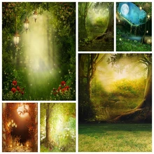 Wedding Photoshoot Backdrop 10x6.5ft Polyester Mystery Lush Forest Vibrant Trees Red Train Come Across The Woods Green Railway Background Wedding Photo Booth Bride Groom Portrait Shoot Studio