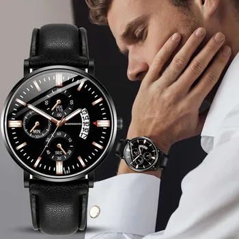 

ECONOMICXI Watch Men Quartz Mens Watch Wristwatches Mens Watches Automatic Date PU Leather montre homme zegarek meski relojes