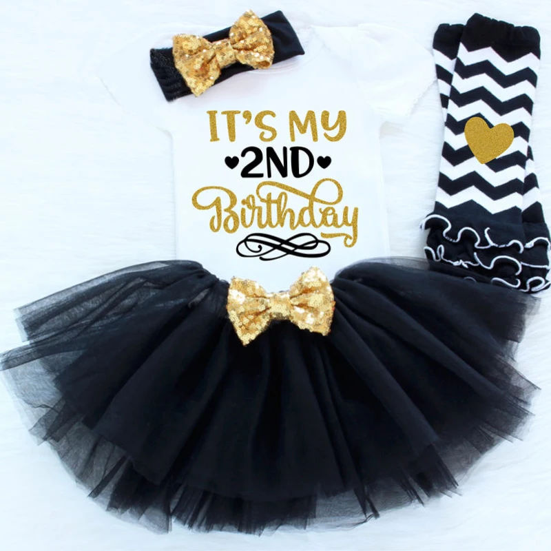 It's My Second Birthday/наряд для маленьких девочек Золотое Платье для девочек; платье-пачка для крещения; платье-пачка для малышей 24 месяца; Vestido - Цвет: Black