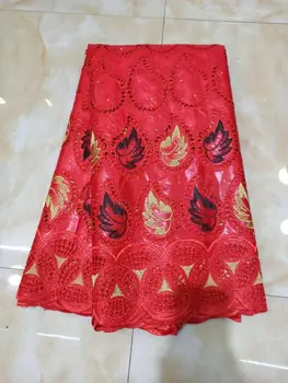 

2020 New African BAZIN Riche Getzner Lace Fabric With Diamond Embroidery african Red Cotton Fabric 5 Yards For Dress H7